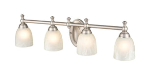 Vanity Fixtures 4 Lamps Bathroom Vanity Light - Satin Nickel - Faux Alabaster Glass - 30in. Wide