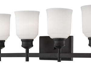 Vanity Fixtures 4 Lamps Burbank Vanity Light - Matte Black - Etched White Glass - 26.375in. Wide