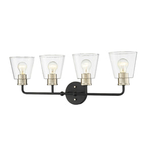 Vanity Fixtures 4 Lamps Cameron Vanity Light - Matte Black / Modern Gold - Clear Glass - 30in. Wide