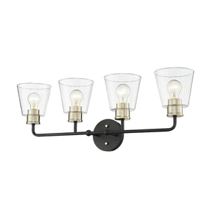 Vanity Fixtures 4 Lamps Cameron Vanity Light - Matte Black / Modern Gold - Clear Glass - 30in. Wide