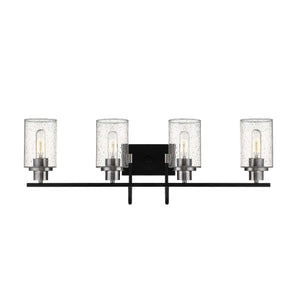 Vanity Fixtures 4 Lamps Clifton Vanity Light - Matte Black / Brushed Nickel - Clear Seeded Glass - 32in. Wide
