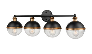 Vanity Fixtures 4 Lamps Ellmira Vanity Light - Matte Black / Aged Brass - Clear Seeded Glass - 33in. Wide