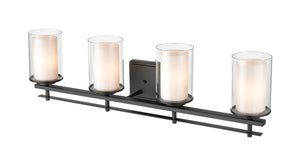 Vanity Fixtures 4 Lamps Huderson Vanity Light - Matte Black - Clear Out / Etched White Inside Glass - 31in. Wide