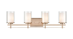 Vanity Fixtures 4 Lamps Huderson Vanity Light - Modern Gold - Clear Out / Etched White Inside Glass - 31in. Wide