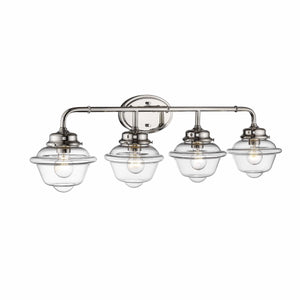 Vanity Fixtures 4 Lamps Neo-Industrial Vanity Light - Polished Nickel - Clear Schoolhouse Glass - 35.25in. Wide