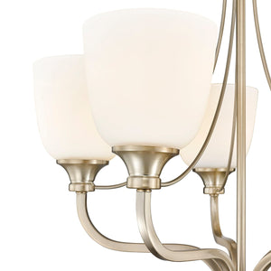 Chandelier 5 Lamps Alberta Chandelier - Modern Gold Finish - White Glass - 24in Diameter - E26 Medium Base