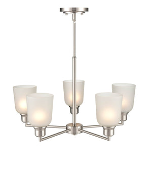 Chandeliers 5 Lamps Amberle Chandelier - Brushed Nickel - Frosted White Glass - 24in Diameter - E26 Medium Base