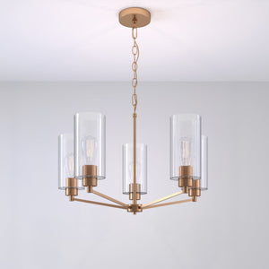 Chandeliers 5 Lamps Beverlly Chandelier - Modern Gold Finish - Clear Beveled Glass - 26in Diameter - E26 Medium Base