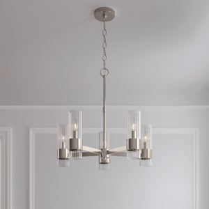 Chandeliers 5 Lamps Caberton Chandelier - Brushed Nickel Finish - Clear Beveled Glass - 22in Diameter - E12 Candelabra Base