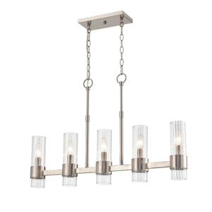 Chandeliers 5 Lamps Caberton Island Chandelier - Brushed Nickel Finish - Clear Beveled Glass - 32in Diameter - E12 Candelabra Base