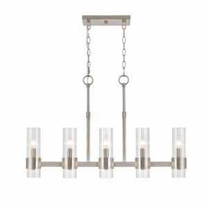 Chandeliers 5 Lamps Caberton Island Chandelier - Brushed Nickel Finish - Clear Beveled Glass - 32in Diameter - E12 Candelabra Base