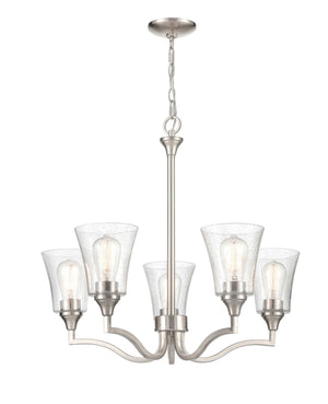 Chandeliers 5 Lamps Caily Chandelier - Brushed Nickel - Clear Seeded Glass - 26in Diameter - E26 Medium Base