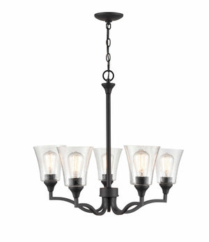 Chandeliers 5 Lamps Caily Chandelier - Matte Black - Clear Seeded Glass - 26in Diameter - E26 Medium Base