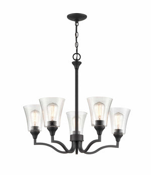 Chandeliers 5 Lamps Caily Chandelier - Matte Black - Clear Seeded Glass - 26in Diameter - E26 Medium Base