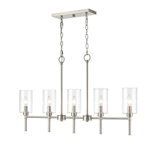Chandeliers 5 Lamps Chastine Island Chandelier - Brushed Nickel Finish - Clear Beveled Glass - 36in Diameter - E12 Candelabra Base