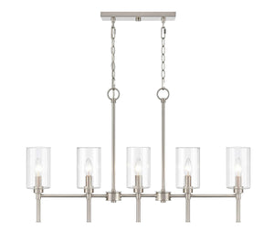 Chandeliers 5 Lamps Chastine Island Chandelier - Brushed Nickel Finish - Clear Beveled Glass - 36in Diameter - E12 Candelabra Base