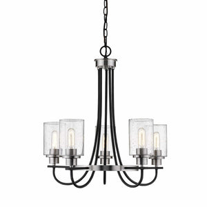 Chandeliers 5 Lamps Clifton Chandelier - Matte Black / Brushed Nickel - Clear Seeded Glass - 25.5in Diameter - E26 Medium Base