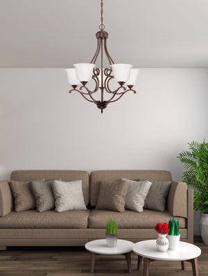 Chandeliers 5 Lamps Courtney Lakes Chandelier - Rubbed Bronze - Etched White Glass - 27in Diameter - E26 Medium Base