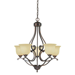 Chandeliers 5 Lamps Courtney Lakes Chandelier - Rubbed Bronze - Turinian Scavo Glass - 27in Diameter - E26 Medium Base