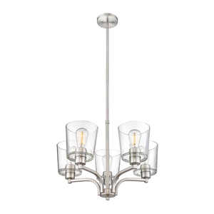 Chandeliers 5 Lamps Evalon Chandelier - Brushed Nickel Finish - Clear Glass - 24in Diameter - E26 Medium Base