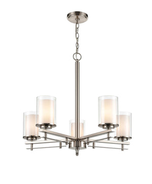 Chandeliers 5 Lamps Huderson Chandelier - Brushed Nickel - Clear Out / Etched White Inside Glass - 26in Diameter - E26 Medium Base