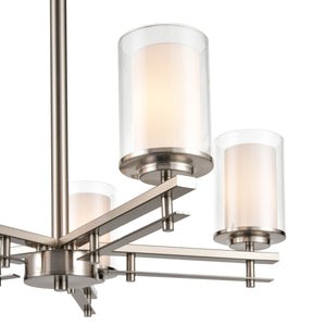 Chandeliers 5 Lamps Huderson Chandelier - Brushed Nickel - Clear Out / Etched White Inside Glass - 26in Diameter - E26 Medium Base