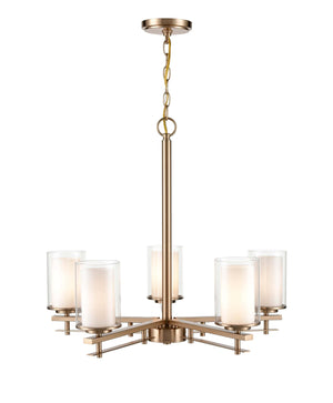 Chandeliers 5 Lamps Huderson Chandelier - Modern Gold - Clear Out / Etched White Inside Glass - 26in Diameter - E26 Medium Base