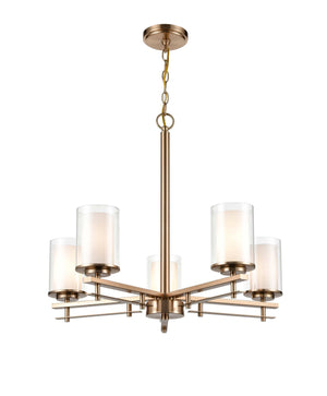 Chandeliers 5 Lamps Huderson Chandelier - Modern Gold - Clear Out / Etched White Inside Glass - 26in Diameter - E26 Medium Base
