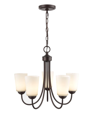 Chandeliers 5 Lamps Ivey Lake Chandelier - Rubbed Bronze - Etched White Glass - 20in Diameter - E26 Medium Base
