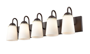 Vanity Fixtures 5 Lamps Ivey Lake Vanity Light - Rubbed Bronze - Etched White Glass - 27in. Wide