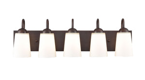 Vanity Fixtures 5 Lamps Ivey Lake Vanity Light - Rubbed Bronze - Etched White Glass - 27in. Wide