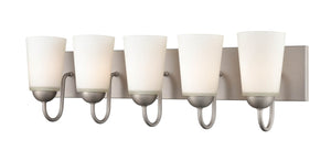 Vanity Fixtures 5 Lamps Ivey Lake Vanity Light - Satin Nickel - Etched White Glass - 27in. Wide