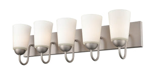Vanity Fixtures 5 Lamps Ivey Lake Vanity Light - Satin Nickel - Etched White Glass - 27in. Wide