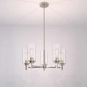 Chandeliers 5 Lamps Janna Chandelier - Brushed Nickel Finish - Clear Glass - 30in Diameter - E26 Medium Base