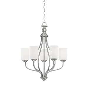 Chandeliers 5 Lamps Lansing Chandelier - Brushed Pewter - Etched White Glass - 23in Diameter - E26 Medium Base