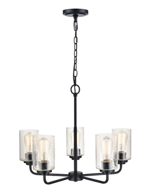 Chandeliers 5 Lamps Moven Chandelier - Matte Black - Clear Seeded Glass - 23in Diameter - E26 Medium Base