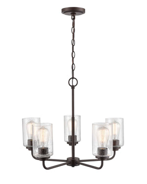 Chandeliers 5 Lamps Moven Chandelier - Rubbed Bronze - Clear Seeded Glass - 23in Diameter - E26 Medium Base