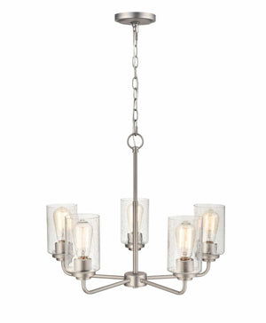 Chandeliers 5 Lamps Moven Chandelier - Satin Nickel - Clear Seeded Glass - 23in Diameter - E26 Medium Base