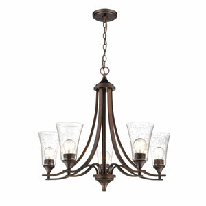 Chandeliers 5 Lamps Natalie Chandelier - Rubbed Bronze - Clear Seeded Glass - 27.75in Diameter - E26 Medium Base
