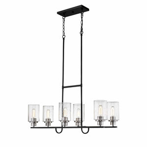 Chandeliers 6 Lamps Clifton Island Chandelier - Matte Black / Brushed Nickel - Clear Seeded Glass - 34in Diameter - E26 Medium Base