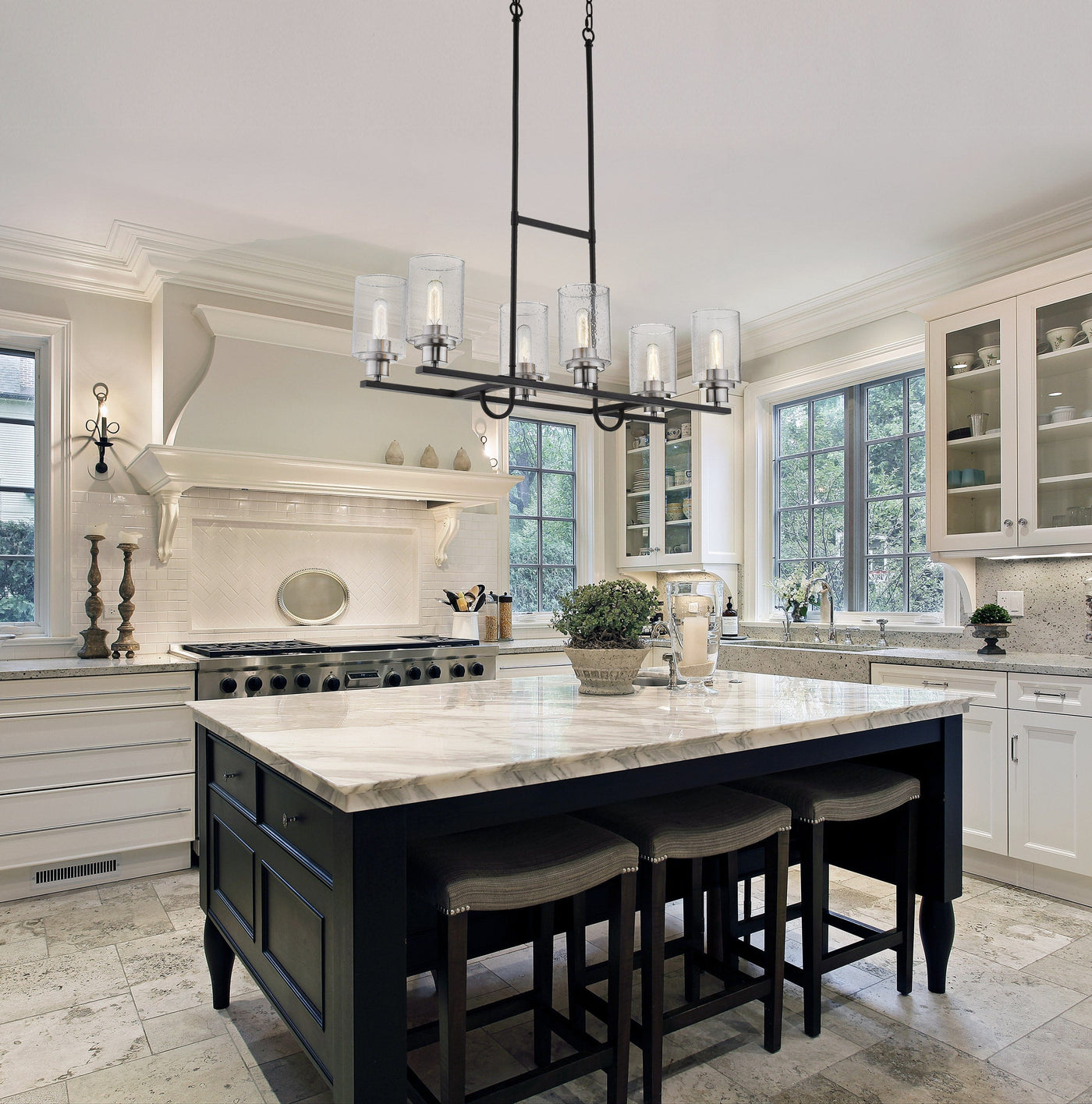 Matte Black and Brushed Nickel Island Chandelier