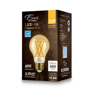 Vintage LED Bulbs 7W A19 Dimmable Vintage LED Bulb - 320 Degree Beam - E26 Base - 600lm - 2200K Amber Glass