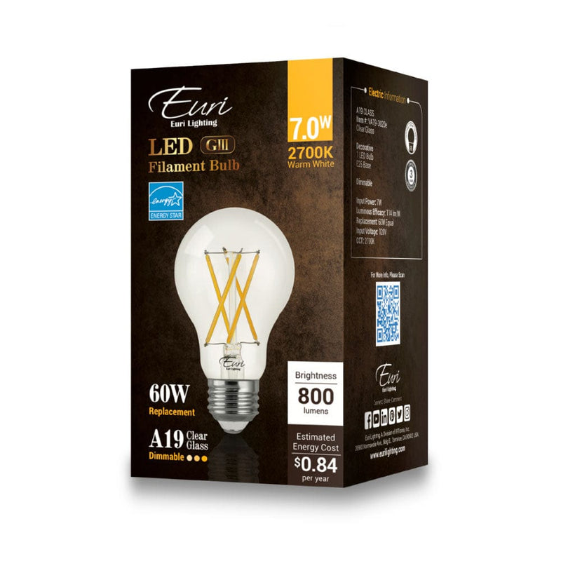 7W A19 Dimmable Vintage LED Bulb - 320 Degree Beam - E26 Base - 800 Lm -  2700K Soft White