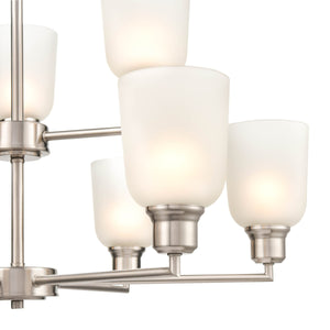 Chandeliers 9 Lamps Amberle Chandelier - Brushed Nickel - Frosted White Glass - 29.25in Diameter - E26 Medium Base