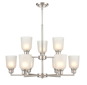 Chandeliers 9 Lamps Amberle Chandelier - Brushed Nickel - Frosted White Glass - 29.25in Diameter - E26 Medium Base