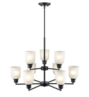 Chandeliers 9 Lamps Amberle Chandelier - Matte Black - Frosted White Glass - 29.25in Diameter - E26 Medium Base