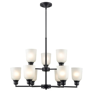 Chandeliers 9 Lamps Amberle Chandelier - Matte Black - Frosted White Glass - 29.25in Diameter - E26 Medium Base