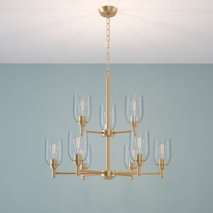Chandeliers 9 Lamps Arlett Chandelier - Modern Gold Finish - Clear Glass - 30in Diameter - E26 Medium Base
