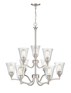 Chandeliers 9 Lamps Caily Chandelier - Brushed Nickel - Clear Seeded Glass - 31.5in Diameter - E26 Medium Base