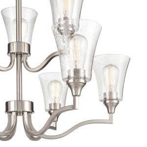 Chandeliers 9 Lamps Caily Chandelier - Brushed Nickel - Clear Seeded Glass - 31.5in Diameter - E26 Medium Base